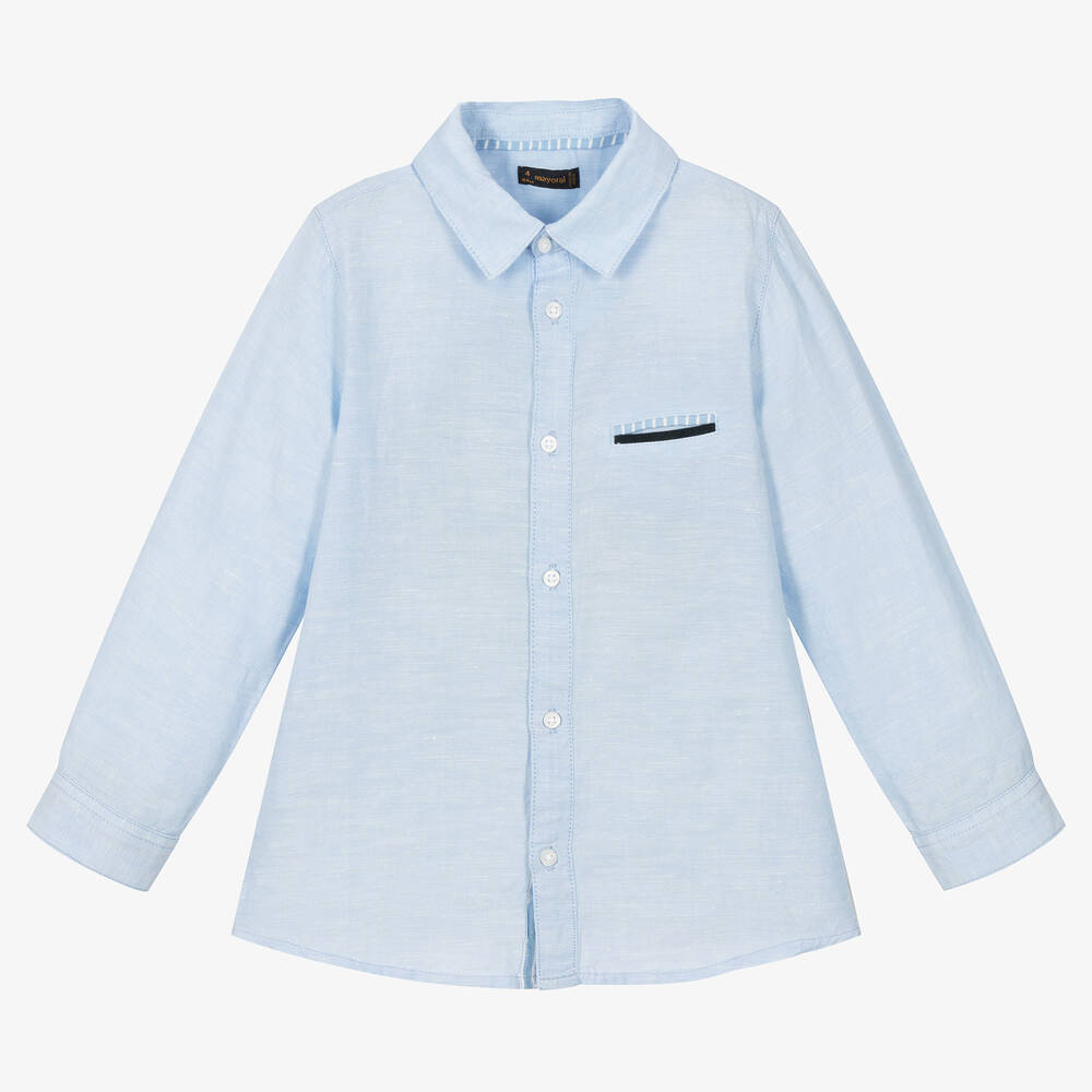 Mayoral - Голубая рубашка из хлопка и льна | Childrensalon