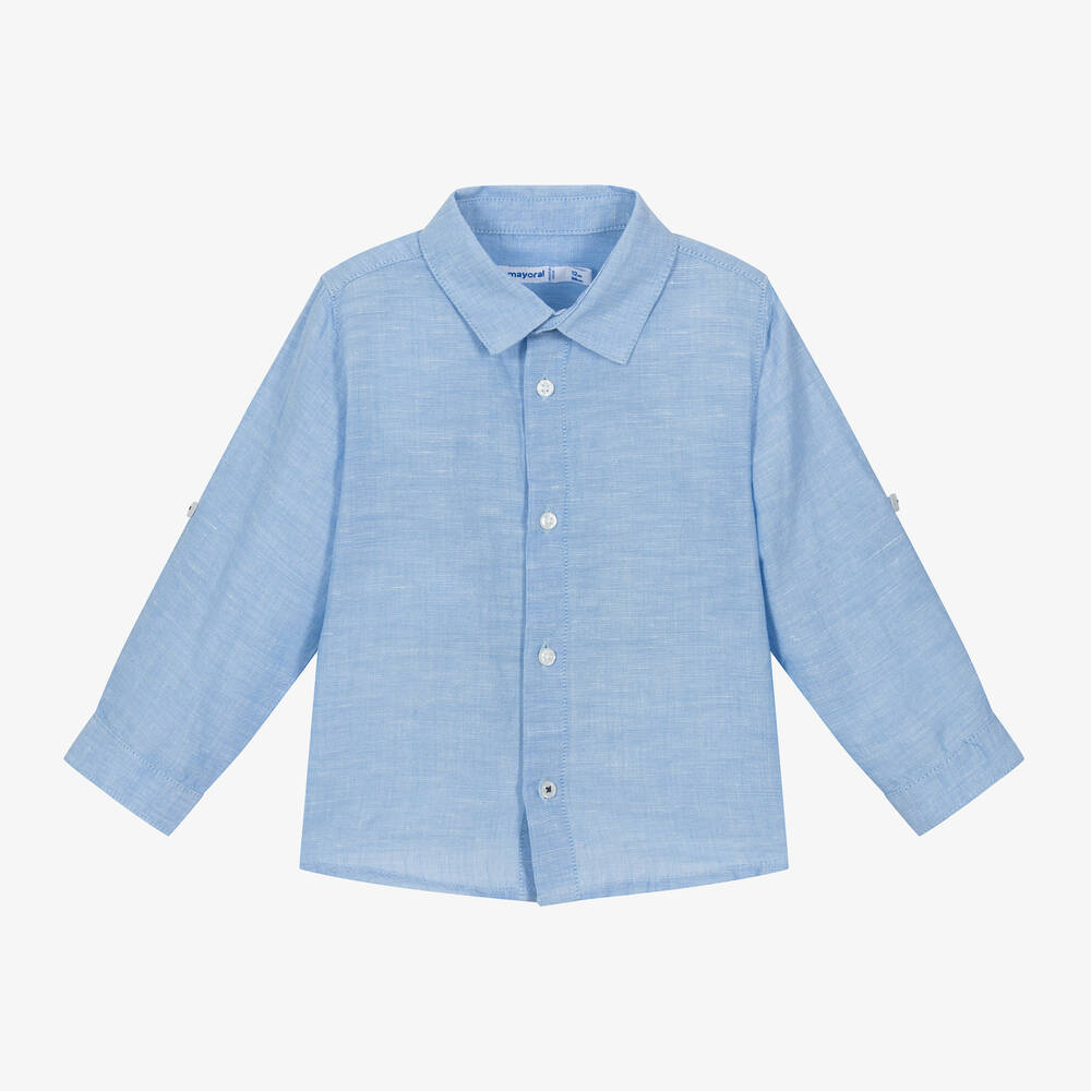 Shop Mayoral Boys Blue Cotton & Linen Shirt