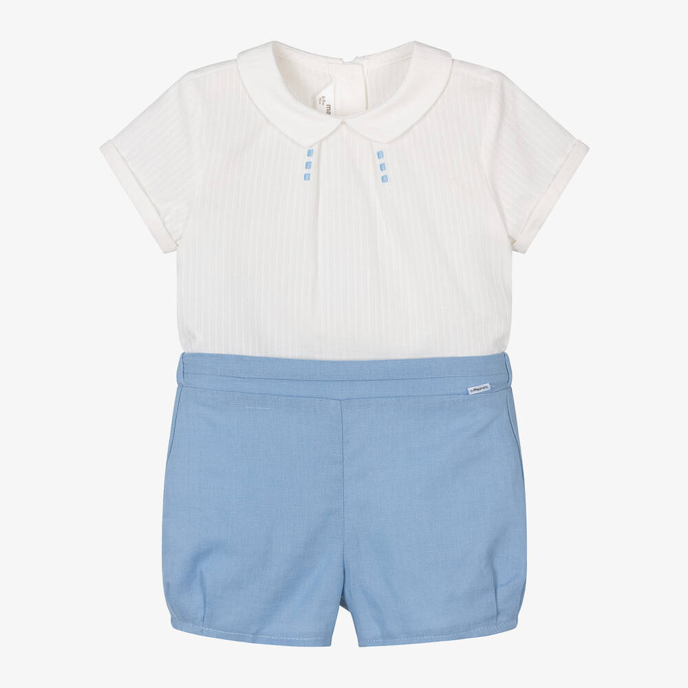 Mayoral Newborn - Boys Blue Cotton & Linen Shorts Set | Childrensalon