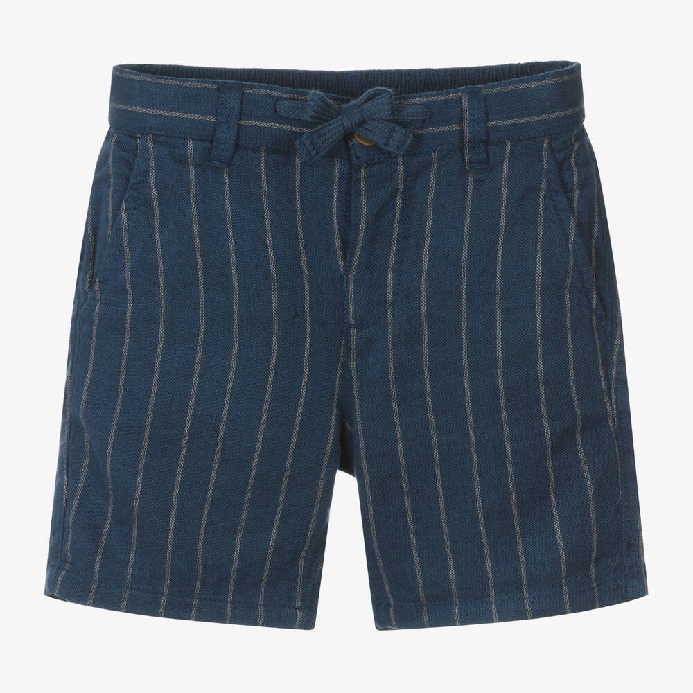 Mayoral - Boys Blue Cotton & Linen Striped Shorts | Childrensalon