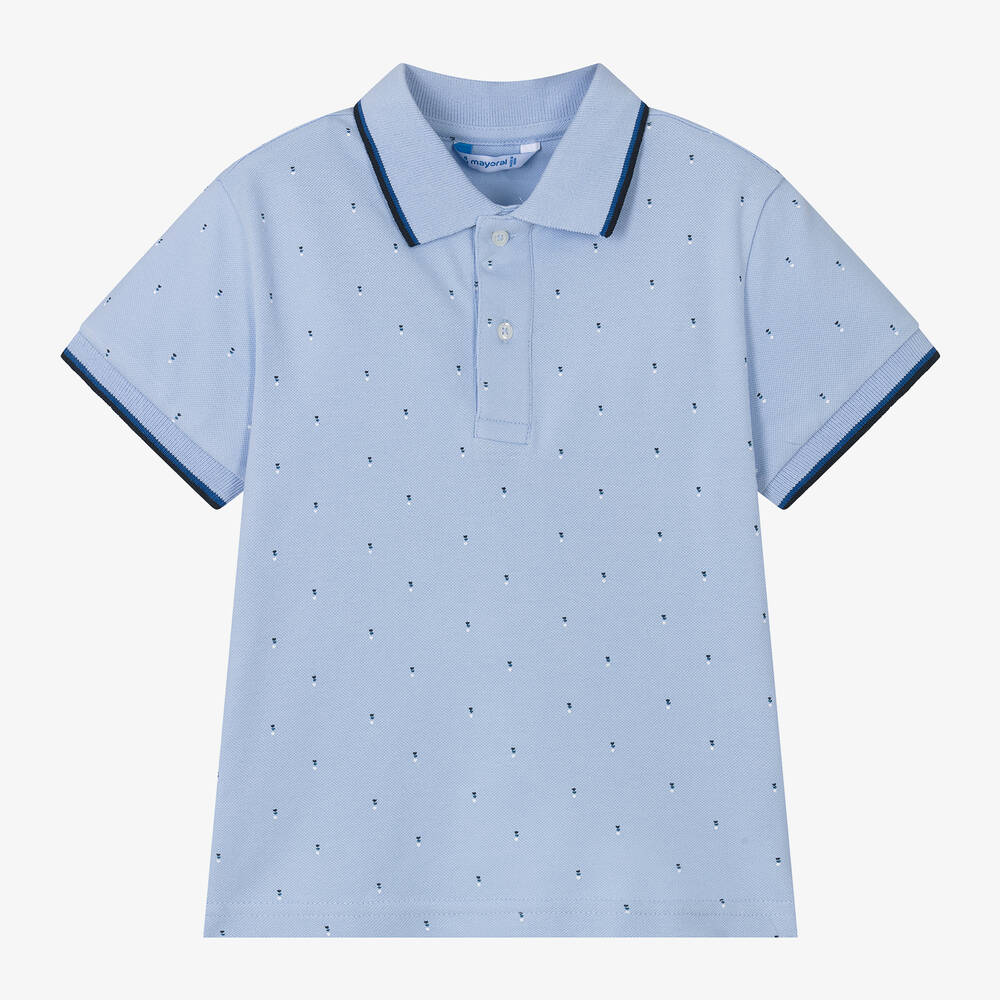 Mayoral - Boys Blue Cotton Piqué Polo Shirt | Childrensalon
