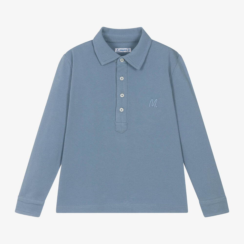 Mayoral - Boys Blue Cotton Polo Shirt | Childrensalon