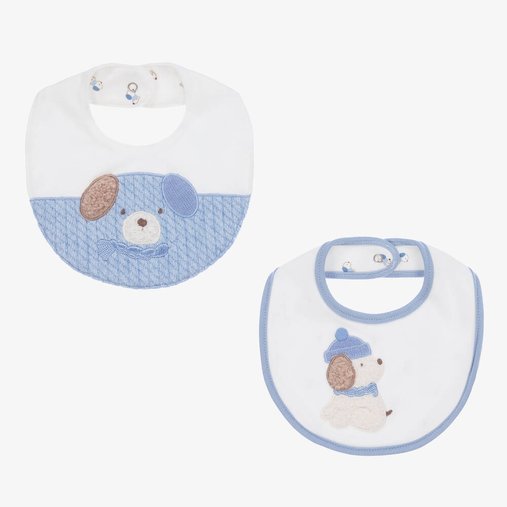 Mayoral Newborn - Boys Blue Cotton Puppy Bibs (2 Pack) | Childrensalon