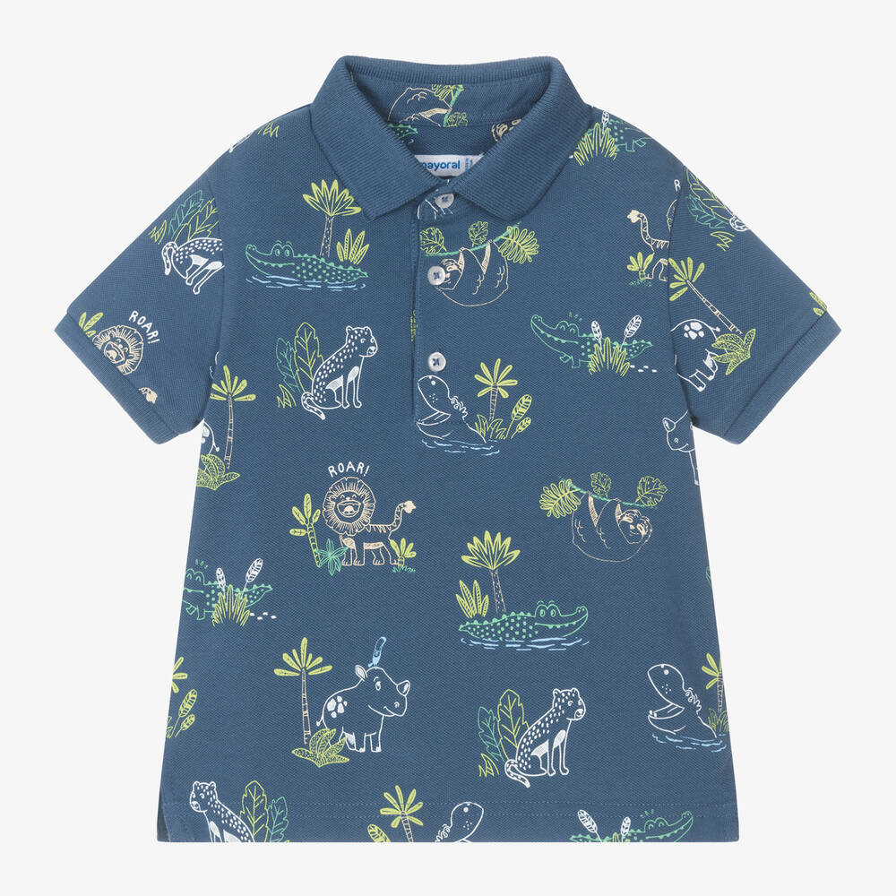 Mayoral - Boys Blue Cotton Safari Polo Shirt | Childrensalon
