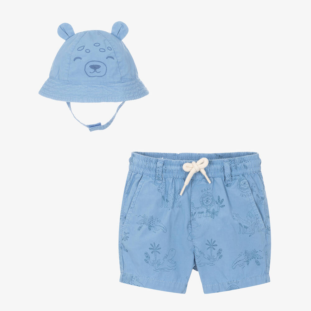 Mayoral - Boys Blue Cotton Safari Print Shorts | Childrensalon