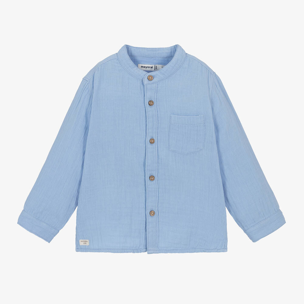 Mayoral - قميص أطفال ولادي قطن لون أزرق فاتح | Childrensalon