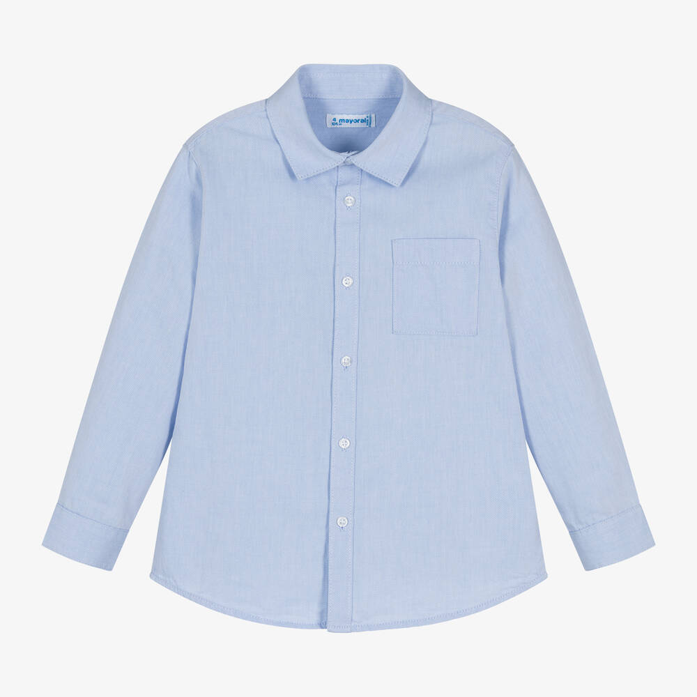 Mayoral - Boys Blue Cotton Twill Shirt | Childrensalon