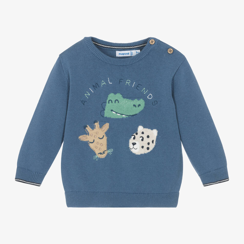 Mayoral - Boys Blue Cotton Wild Animal Sweater | Childrensalon