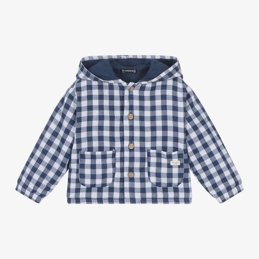 Mayoral - Boys Blue Gingham Check Cotton Jacket | Childrensalon