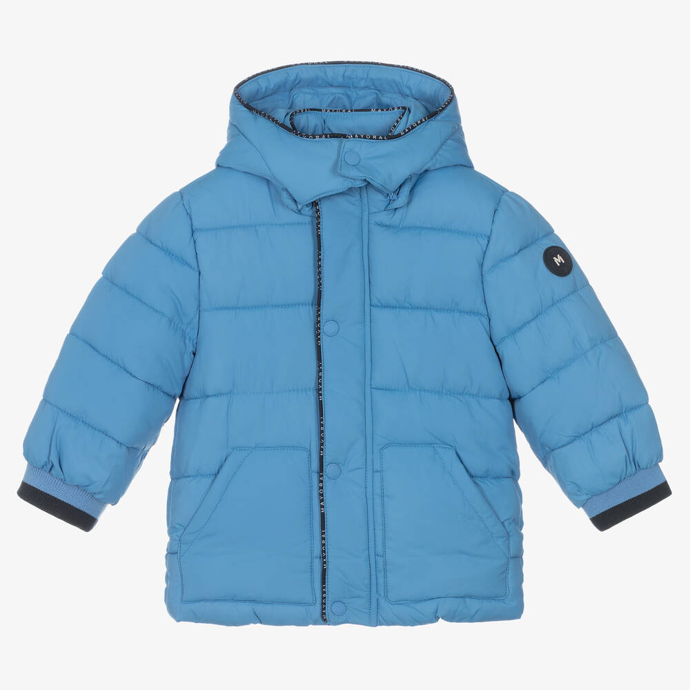 Mayoral - Boys Blue Hooded Puffer Coat | Childrensalon