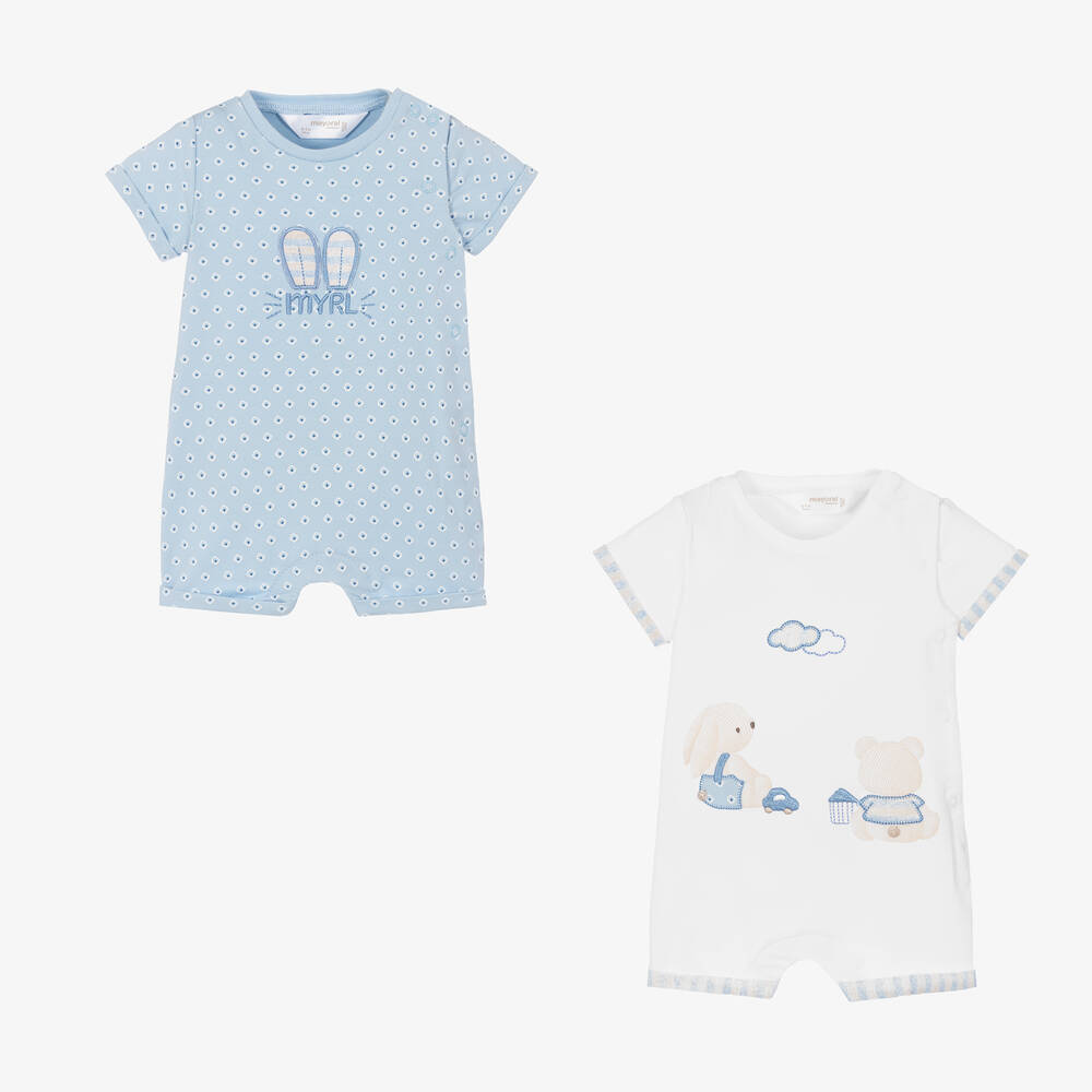 Mayoral Newborn - Boys Blue & Ivory Bunny Shorties (2 Pack) | Childrensalon