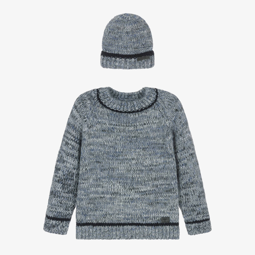 Mayoral - Boys Blue Knitted Sweater & Hat | Childrensalon