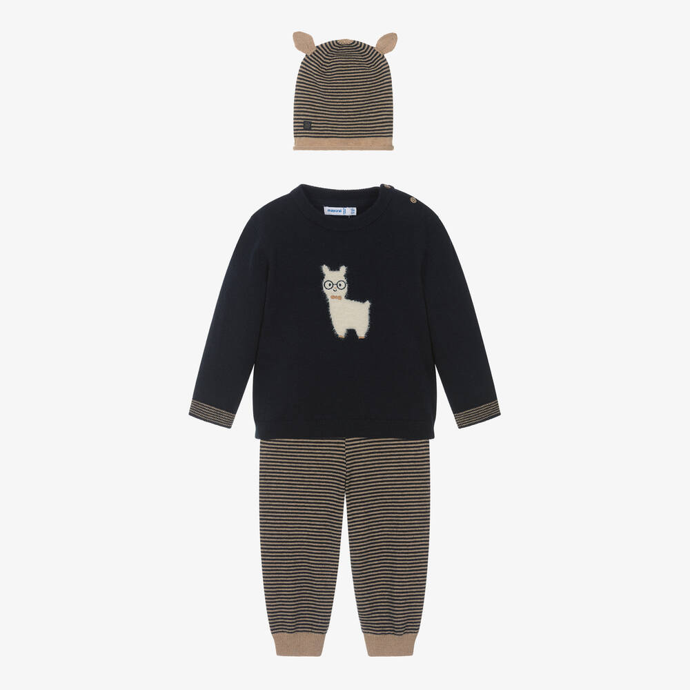 Mayoral - Boys Blue Knitted Trouser Set | Childrensalon