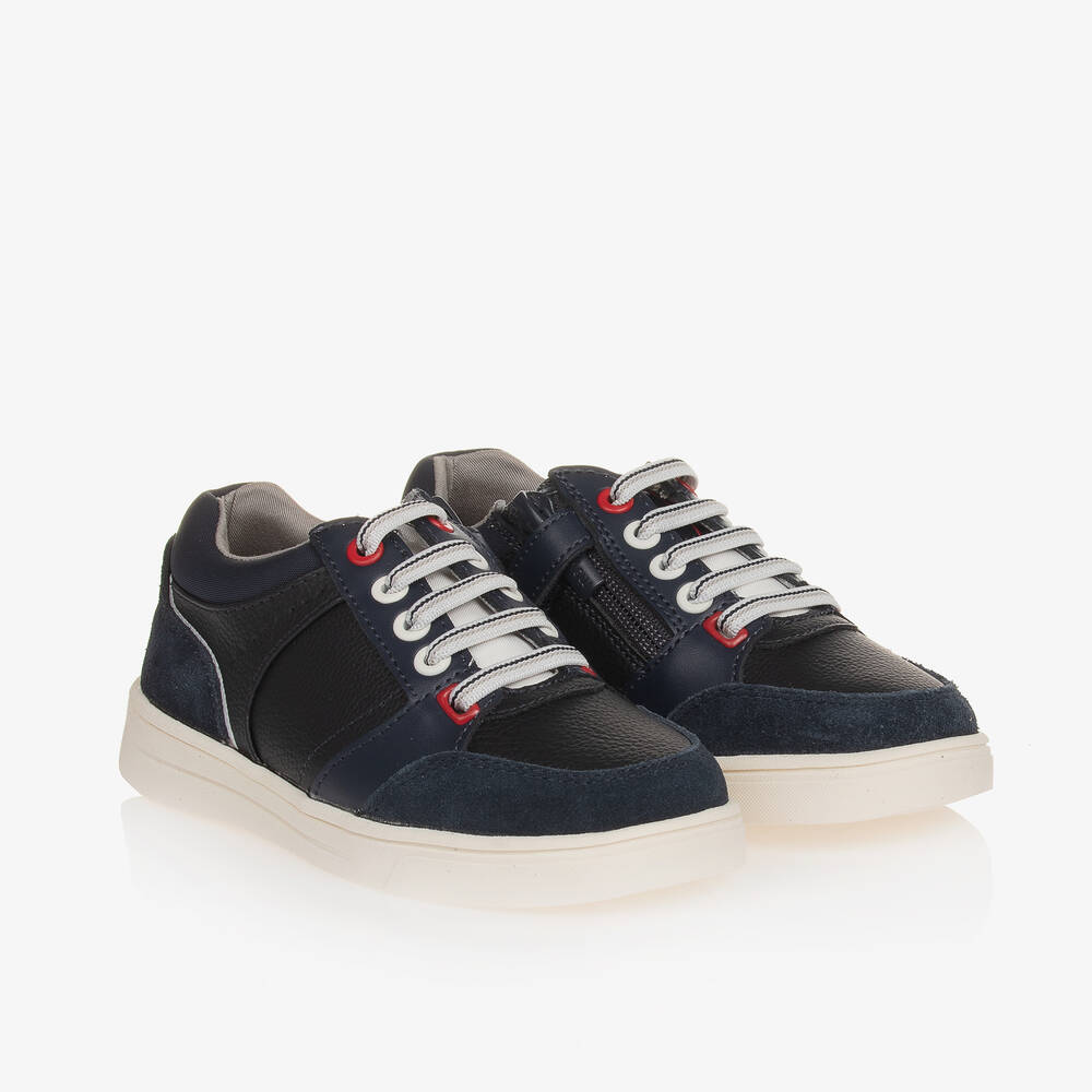 Mayoral - Boys Blue Leather Zip-Up Trainers | Childrensalon
