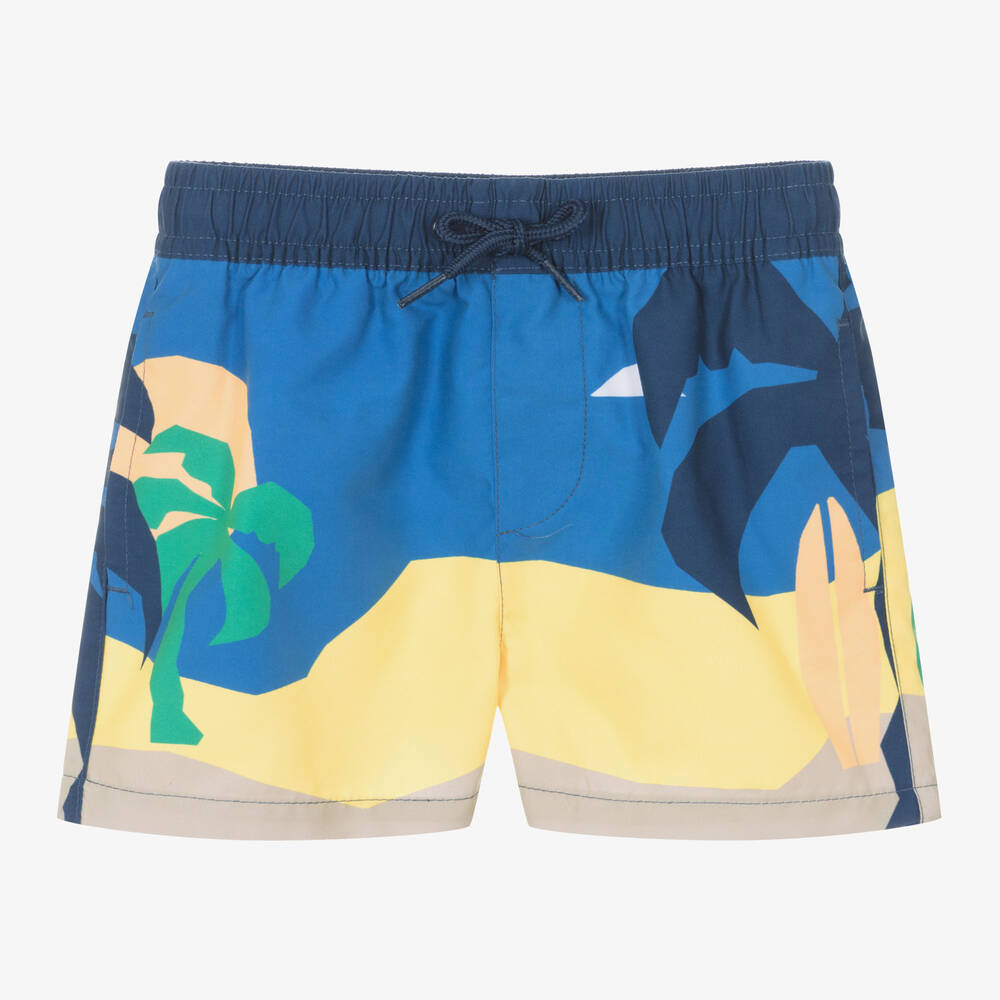 Shop Mayoral Boys Blue Palm Tree Swim Shorts