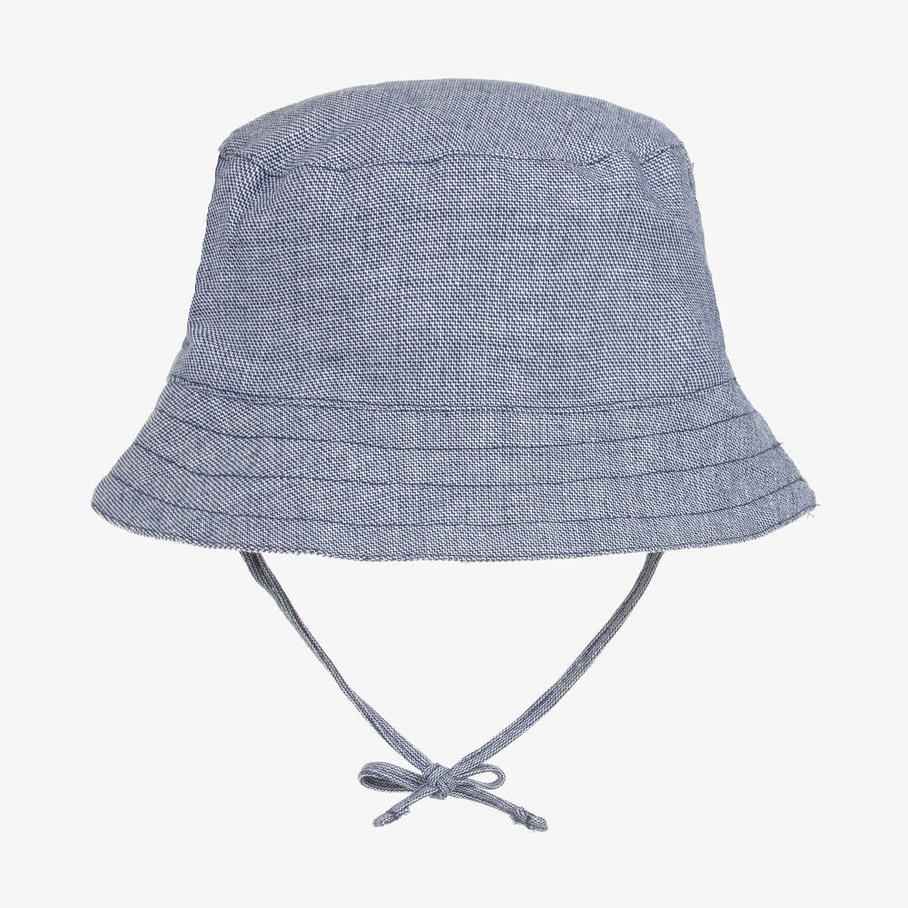 Mayoral - قبعة للشمس بوجهين مزيج قطن وكتان لون أزرق للأولاد | Childrensalon
