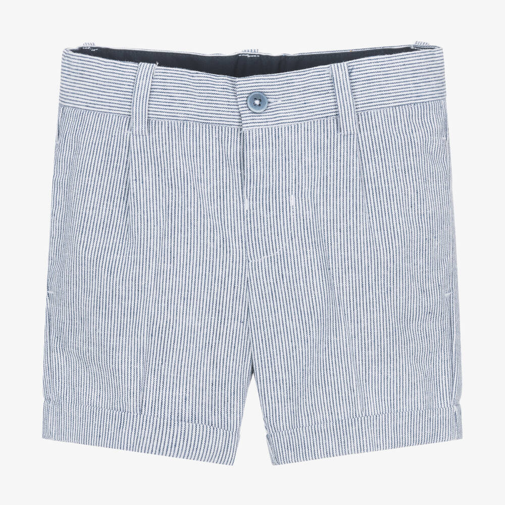 Mayoral - Boys Blue Striped Cotton & Linen Shorts | Childrensalon