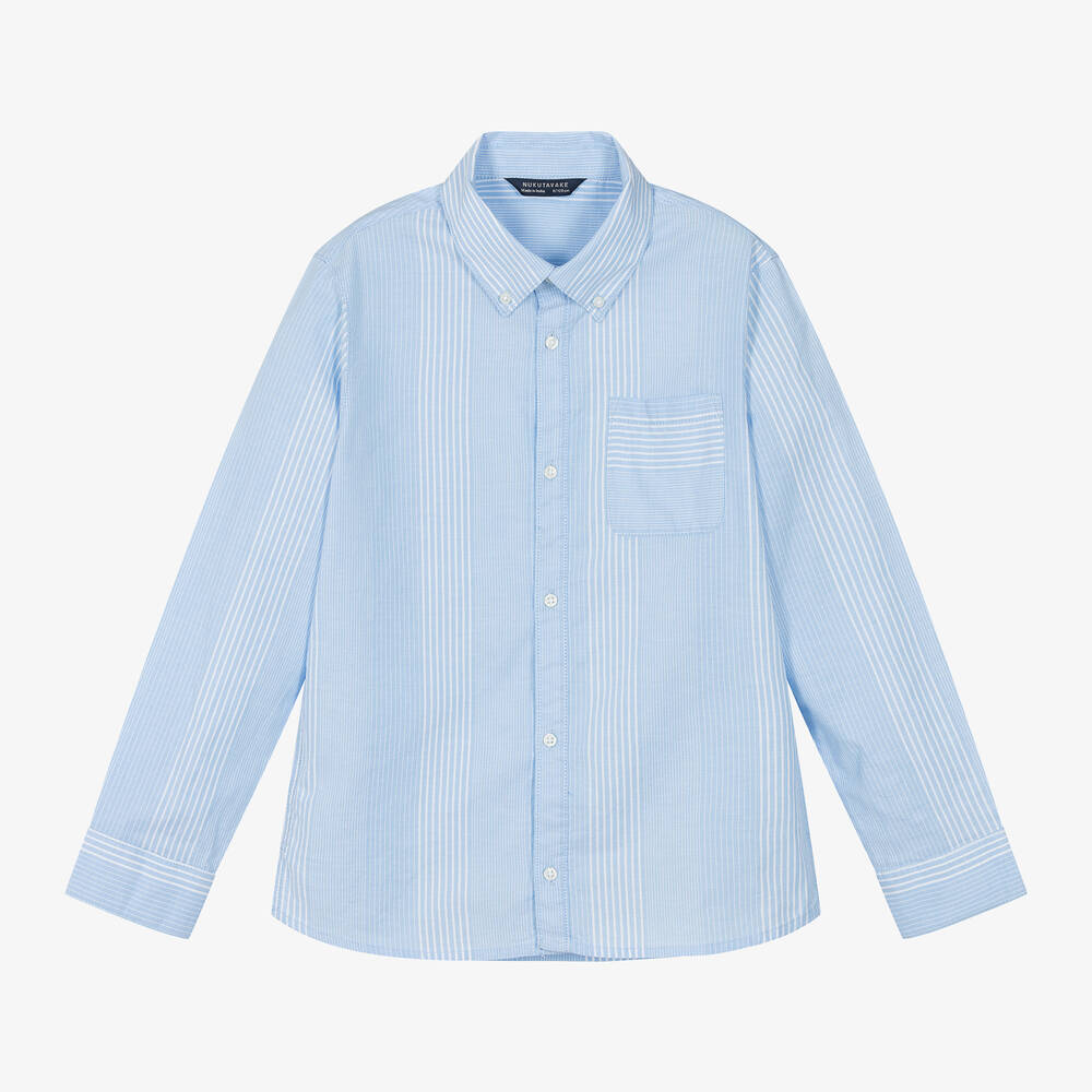Mayoral Nukutavake - Boys Blue Striped Cotton Shirt | Childrensalon