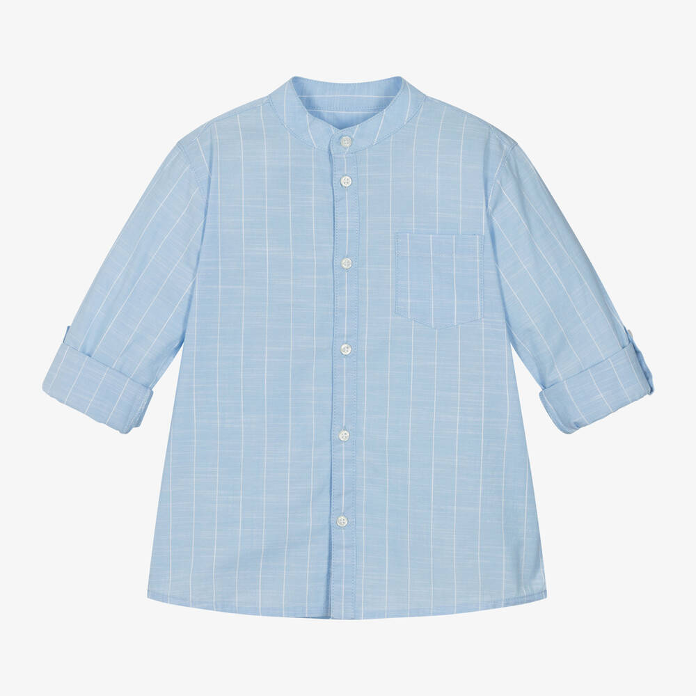 Shop Mayoral Boys Blue Striped Cotton Shirt