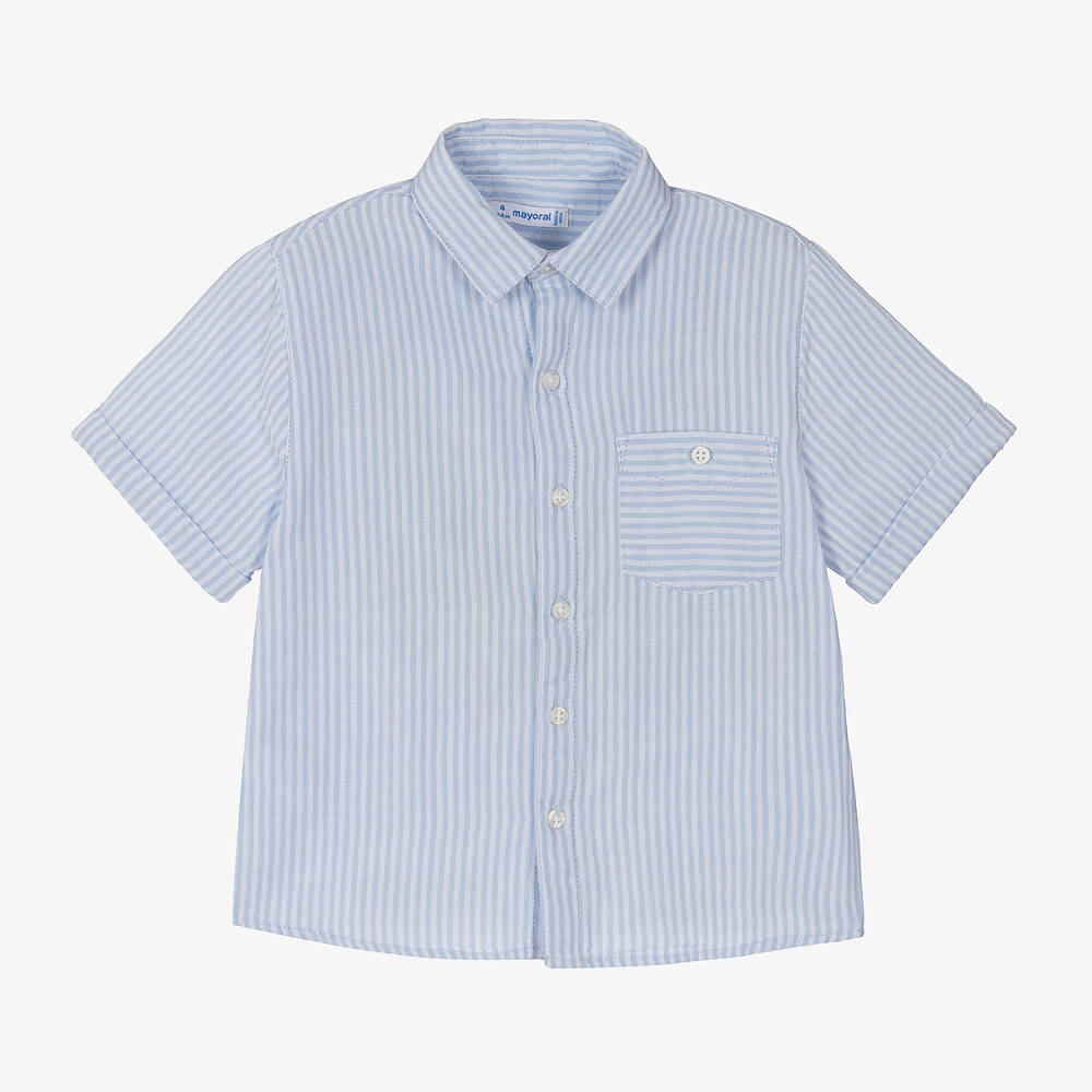 Mayoral - Boys Blue Striped Cotton Shirt | Childrensalon