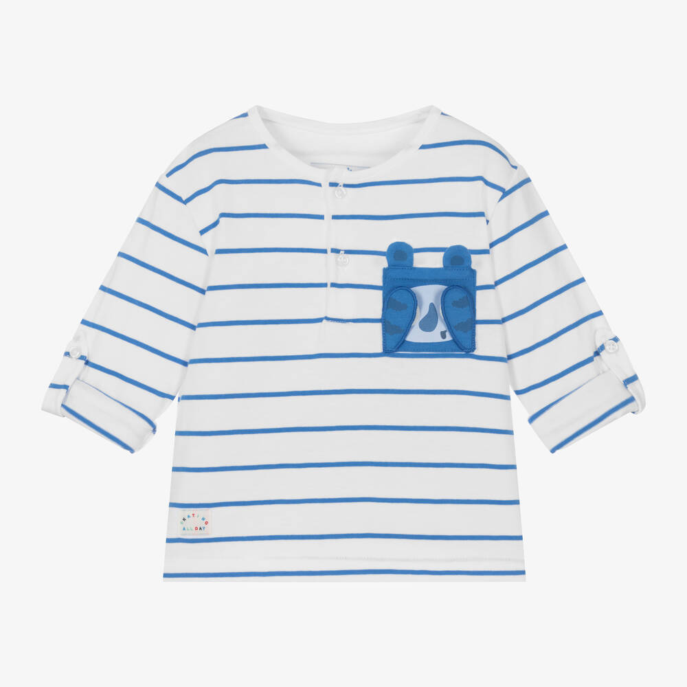 Mayoral - Boys Blue & White Striped Cotton Top | Childrensalon