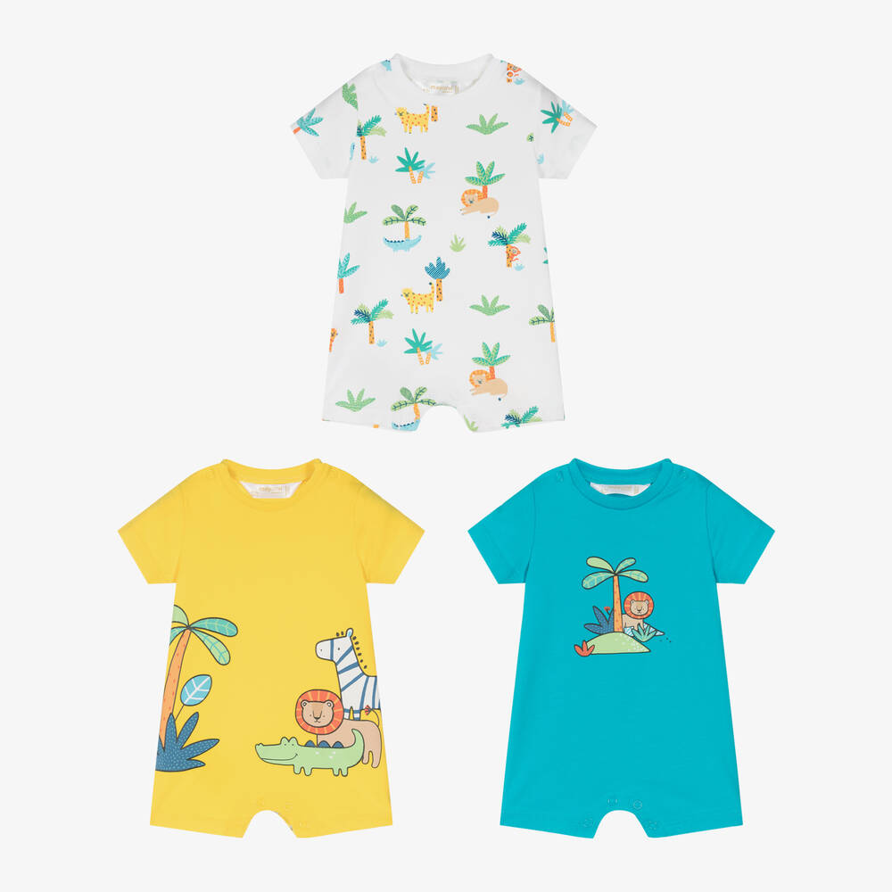Mayoral Newborn - Boys Blue & Yellow Safari Shorties (3 Pack) | Childrensalon