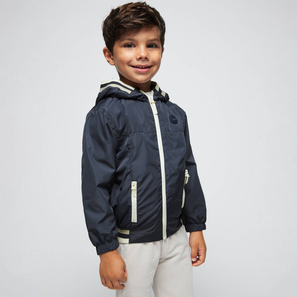 Mayoral - Boys Dark Blue Hooded Windbreaker Jacket | Childrensalon