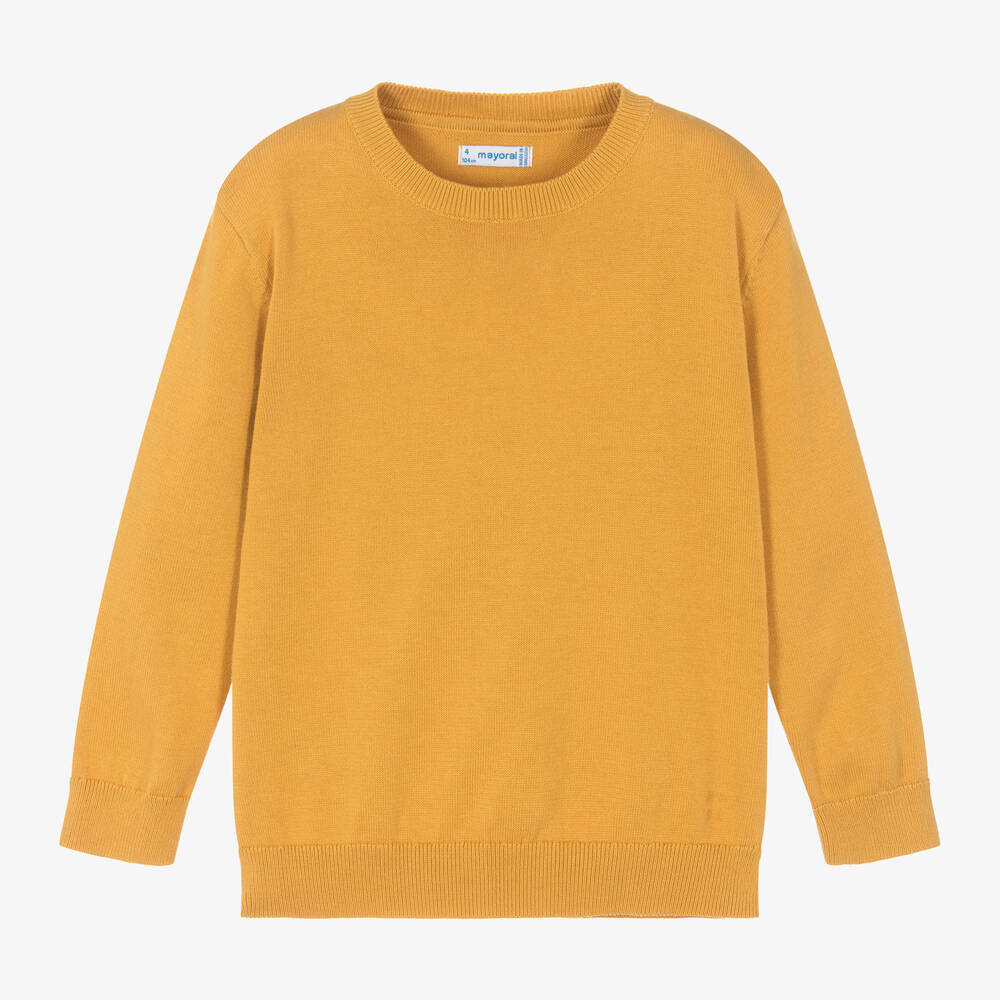 Shop Mayoral Boys Dark Yellow Cotton Knit Sweater