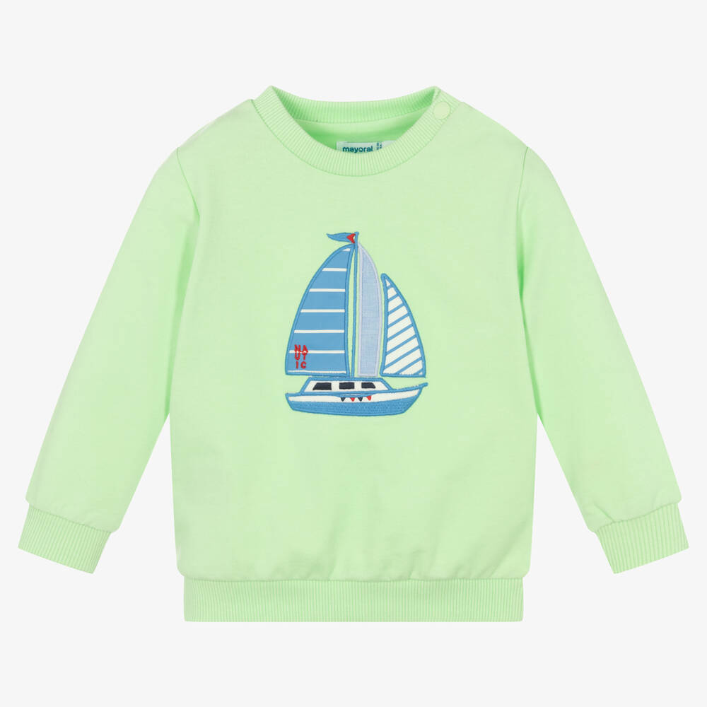 Mayoral Babies' Boys Green Boat Cotton Sweatshirt