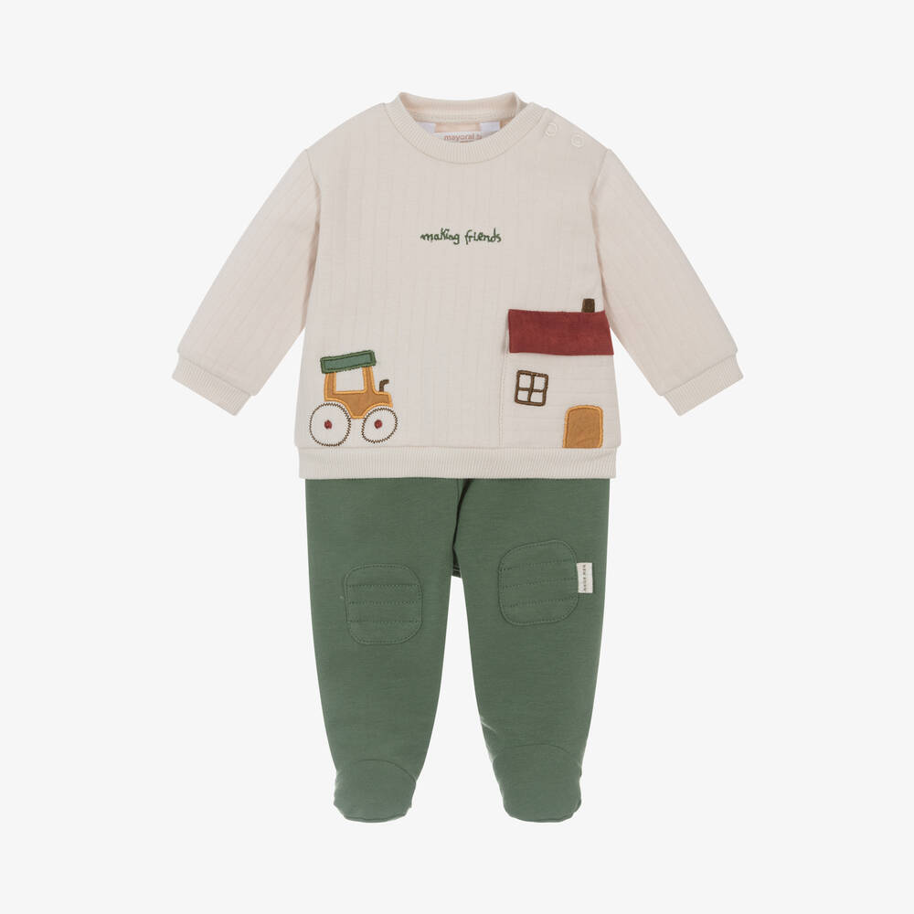 Mayoral Newborn - Boys Green Cotton 2 Piece Babygrow | Childrensalon