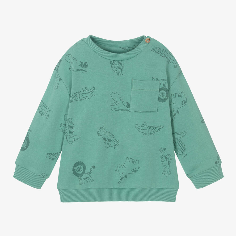 Mayoral - Boys Green Cotton Animal Print Sweatshirt | Childrensalon