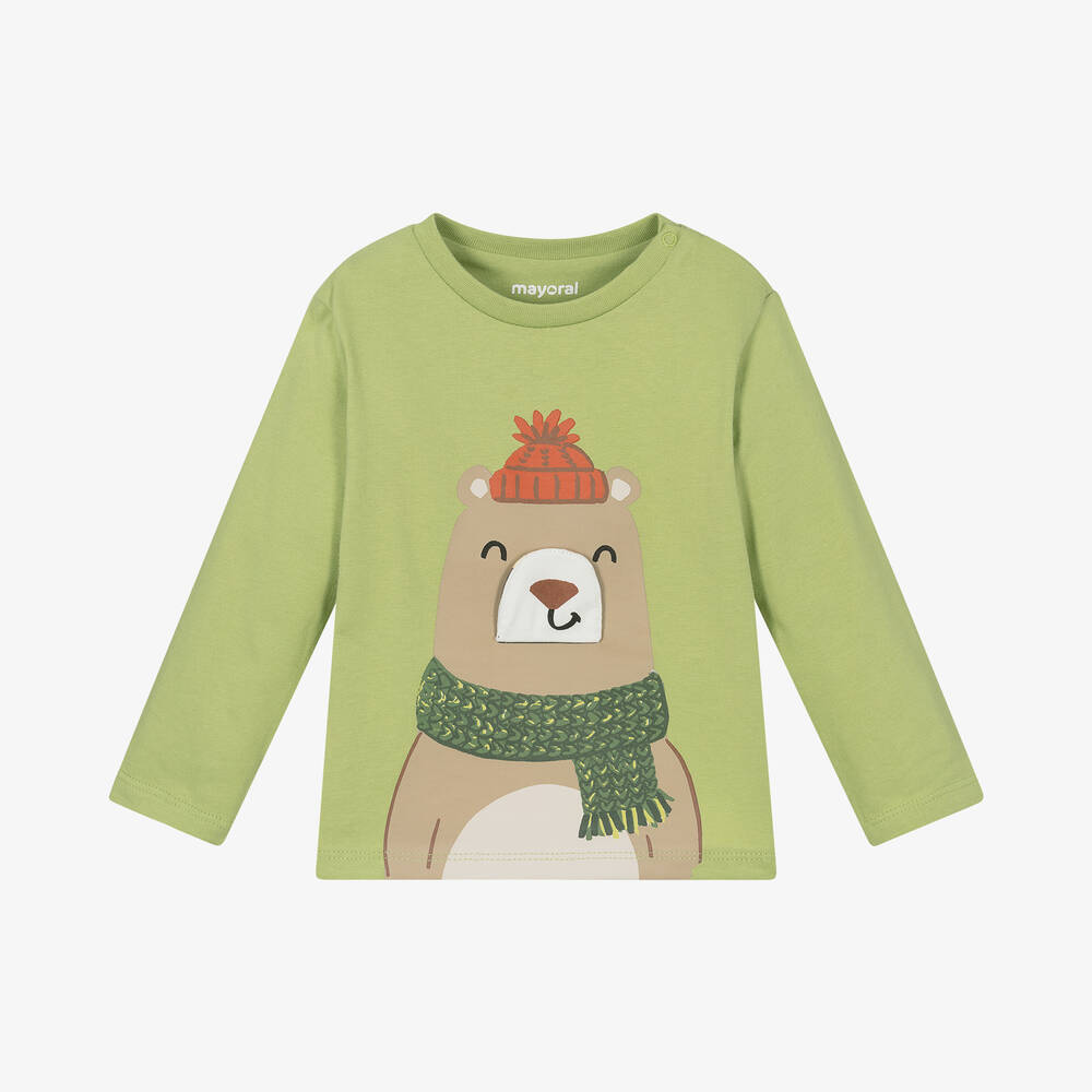 Mayoral - Boys Green Cotton Bear Top | Childrensalon