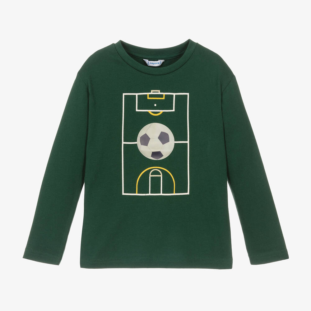 Mayoral - Boys Green Cotton Football Top | Childrensalon