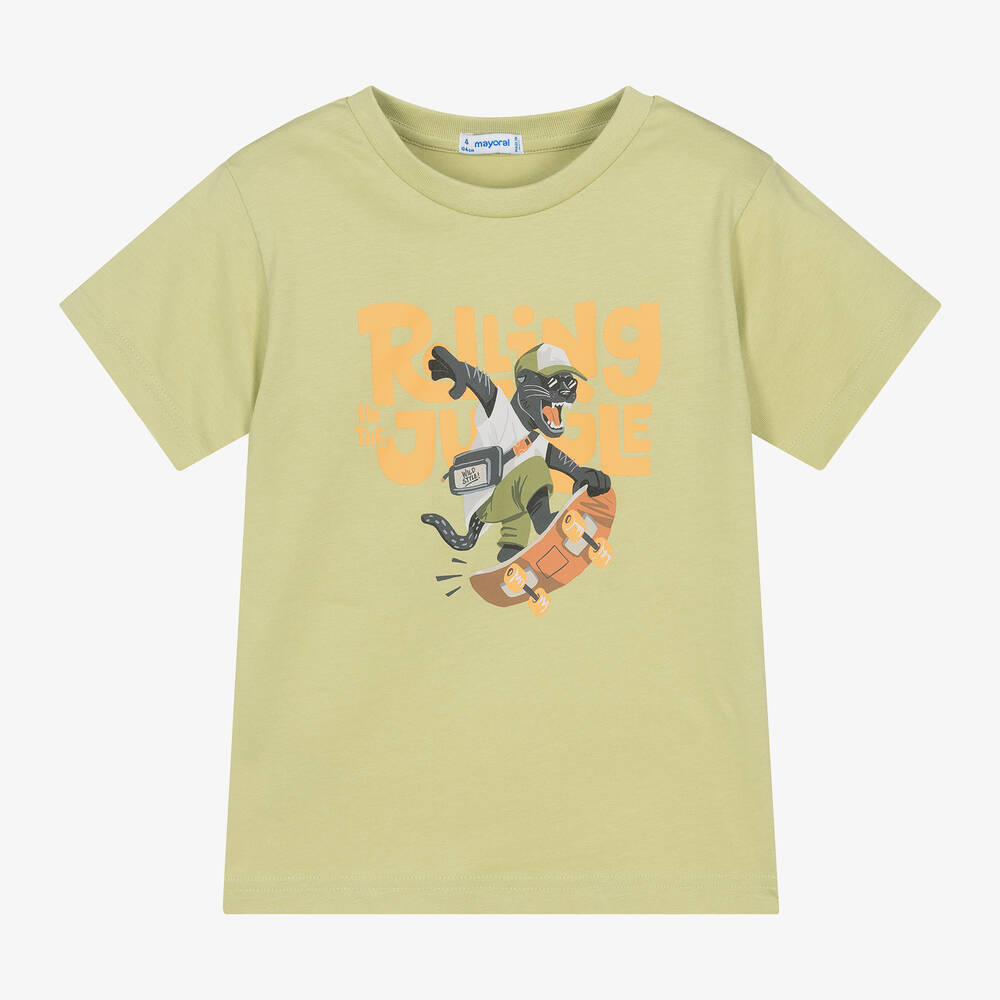 Mayoral - Boys Green Cotton Graphic T-Shirt | Childrensalon