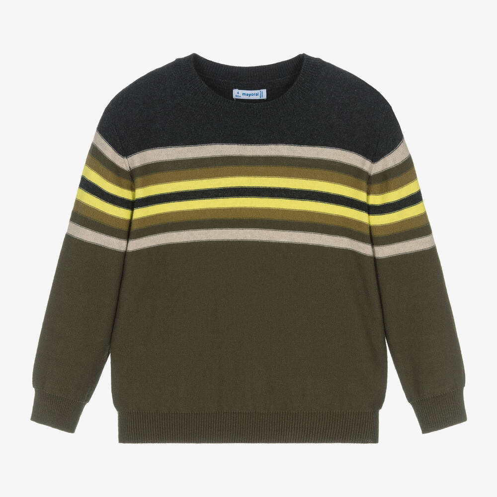 Mayoral - Boys Green Cotton Knit Striped Sweater | Childrensalon