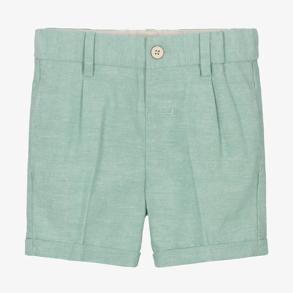 Shop Mayoral Boys Green Cotton & Linen Shorts