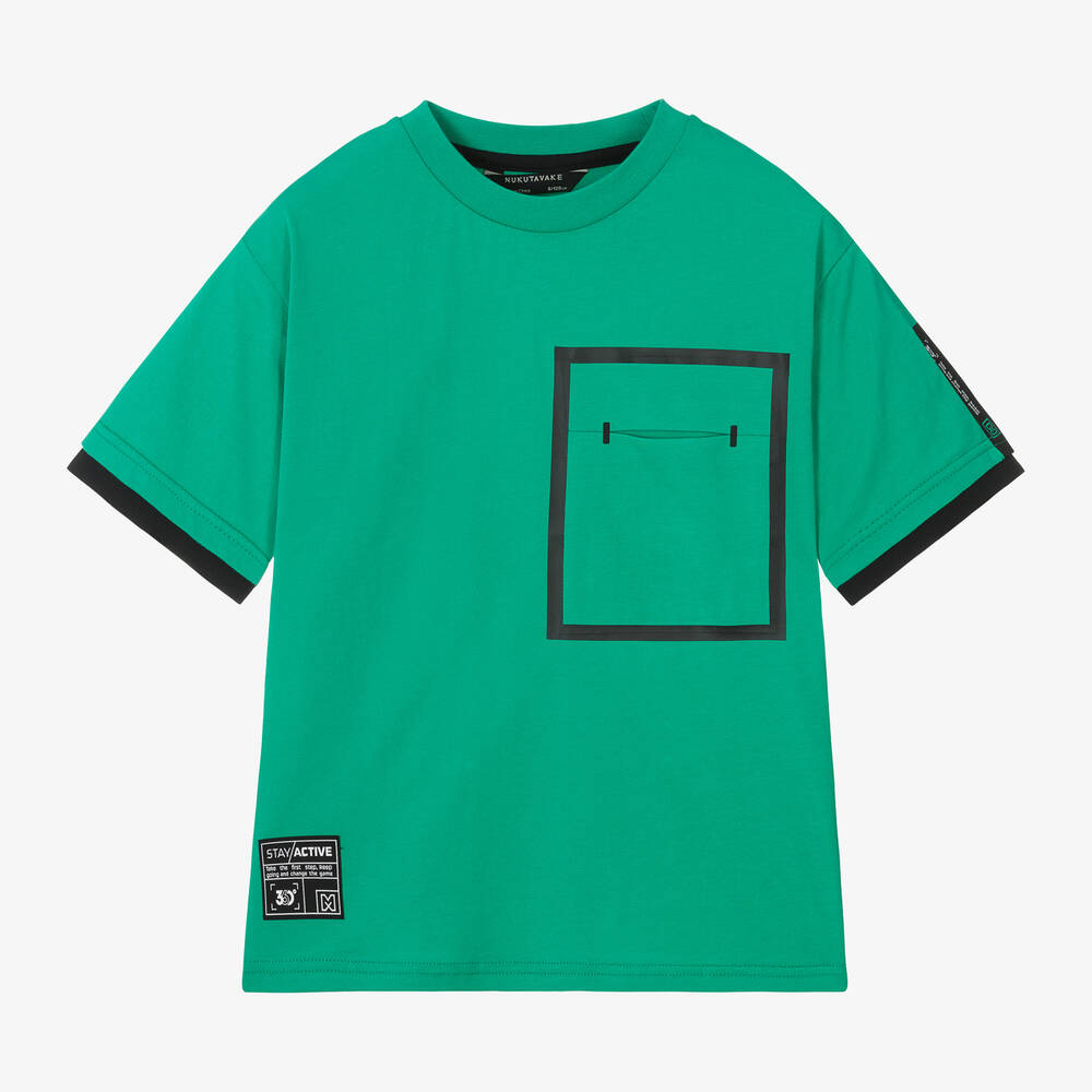 Mayoral Nukutavake - Boys Green Cotton Pocket T-Shirt | Childrensalon