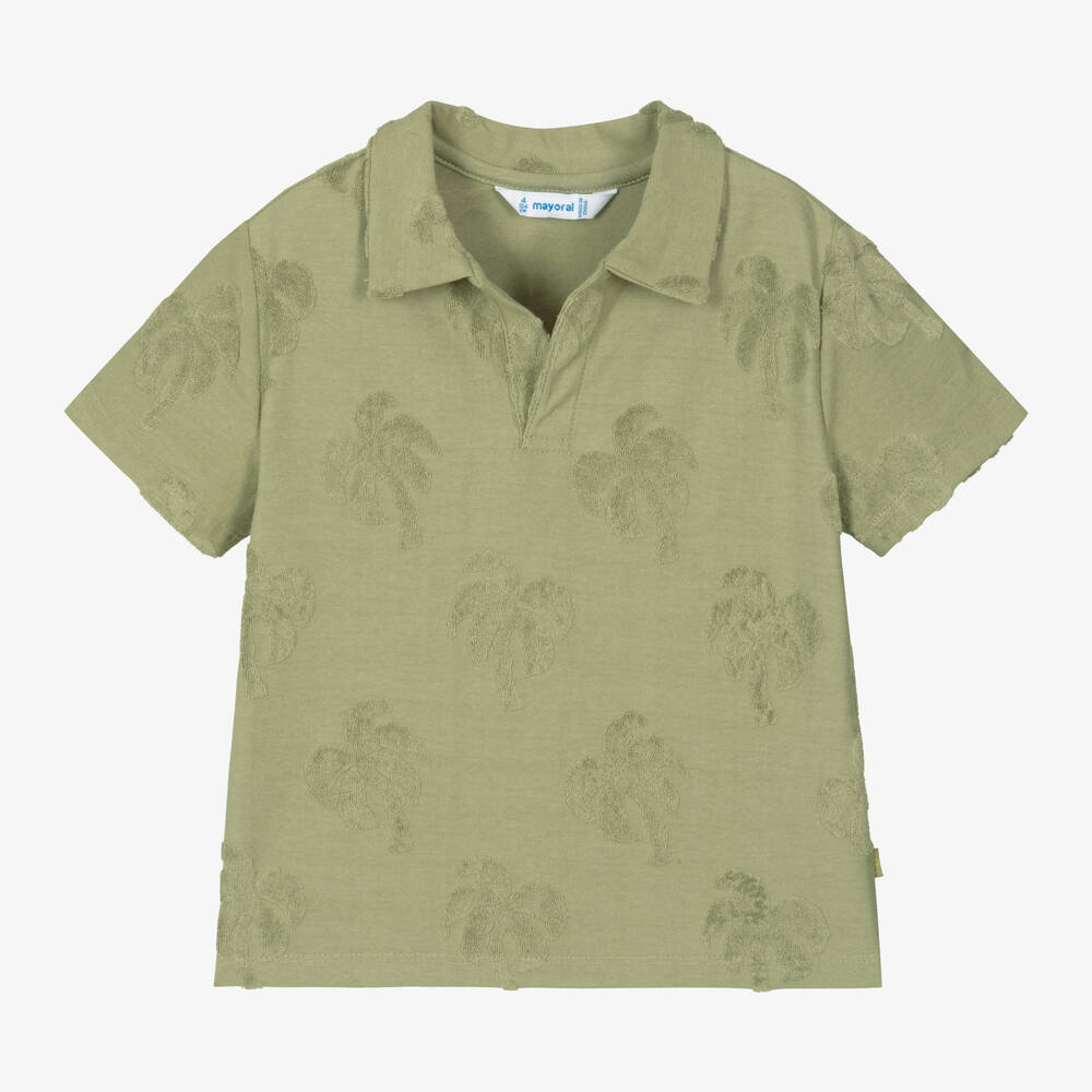 Mayoral - Boys Green Cotton Towelling Polo Shirt | Childrensalon
