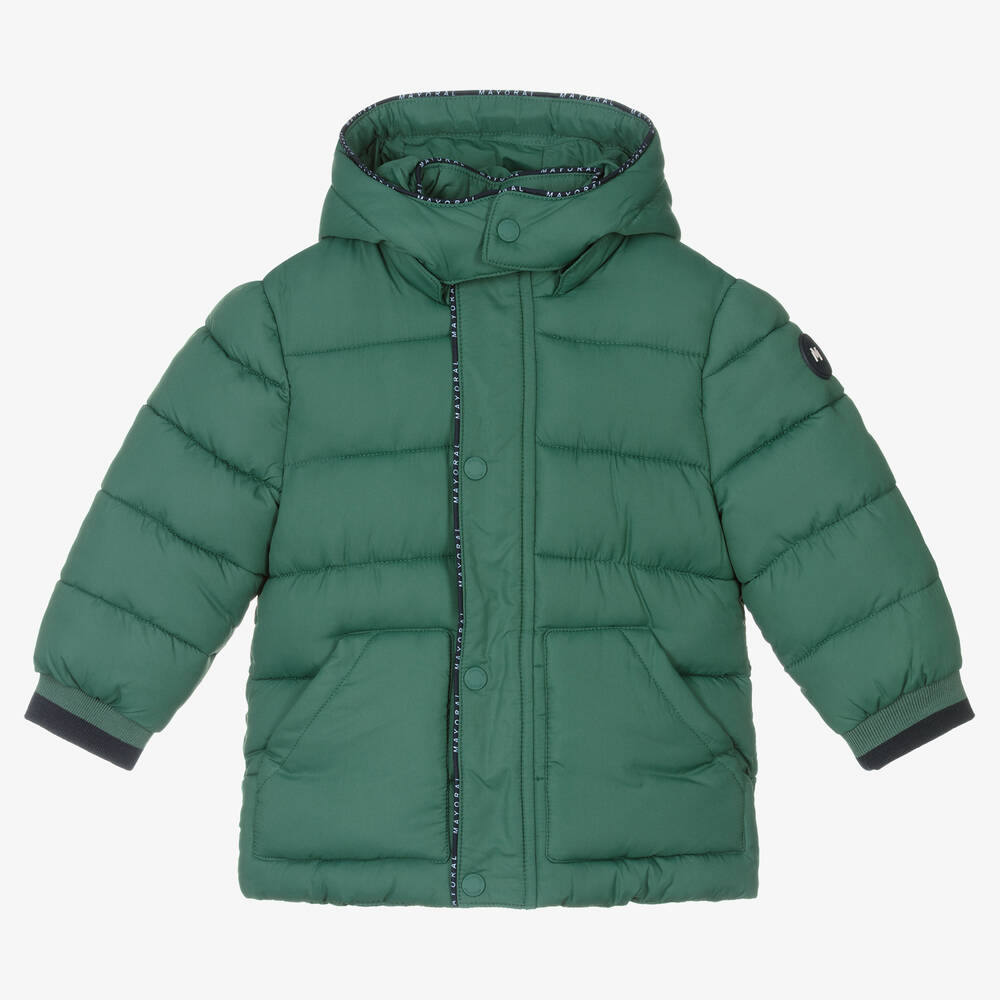Mayoral - Boys Green Hooded Puffer Coat | Childrensalon