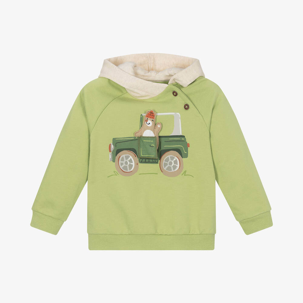 Mayoral - Boys Green & Ivory Cotton Hoodie | Childrensalon