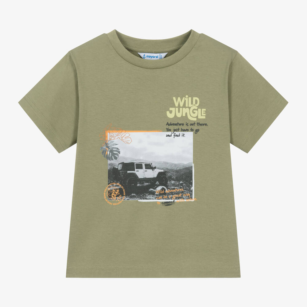 Mayoral - Boys Green Jeep Print Cotton T-Shirt | Childrensalon