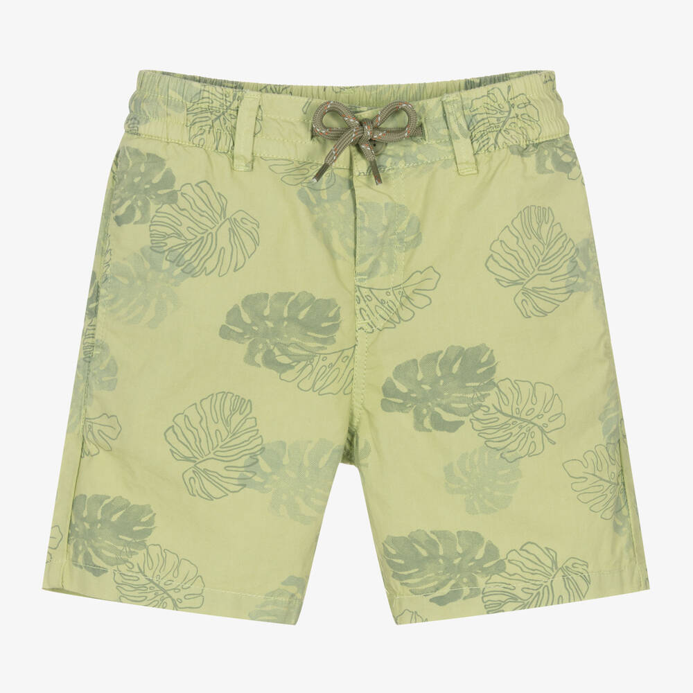 Mayoral - Boys Green Leaf Cotton Shorts | Childrensalon