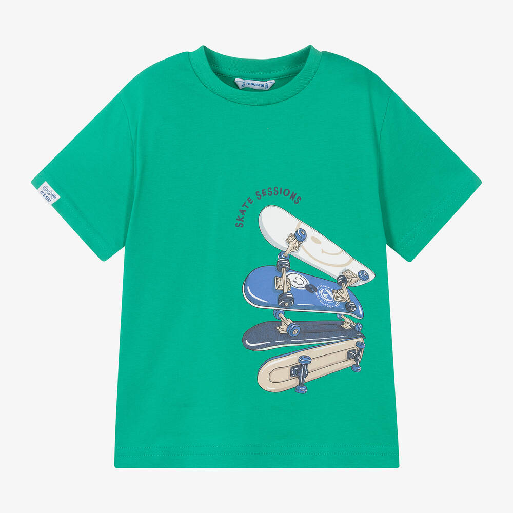 Mayoral Kids' Boys Green Skateboard Graphic T-shirt