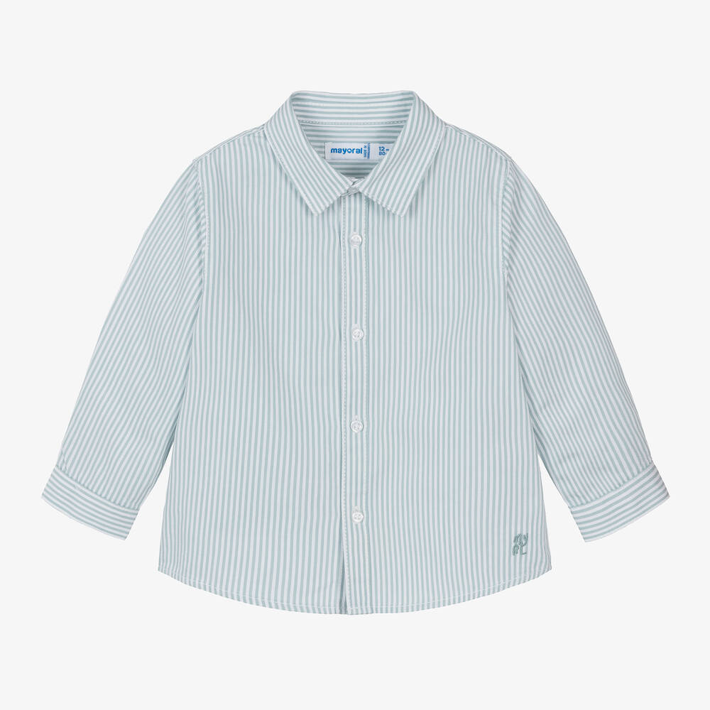 Mayoral - Boys Green Stripe Cotton Shirt | Childrensalon