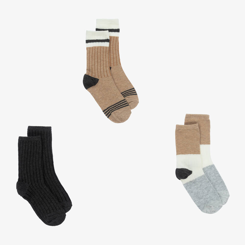 Mayoral - Boys Grey & Beige Cotton Socks (3 Pack) | Childrensalon