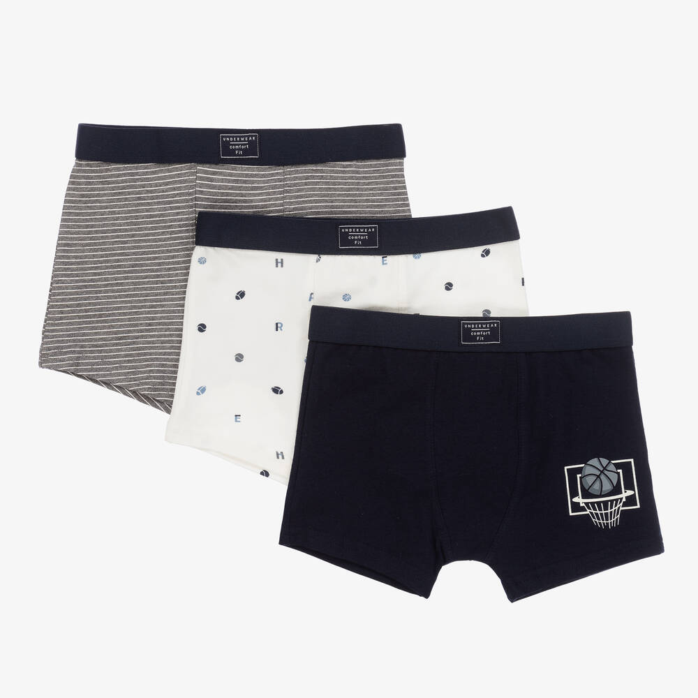 Mayoral - Boys Grey & Blue Boxer Shorts (3 Pack) | Childrensalon