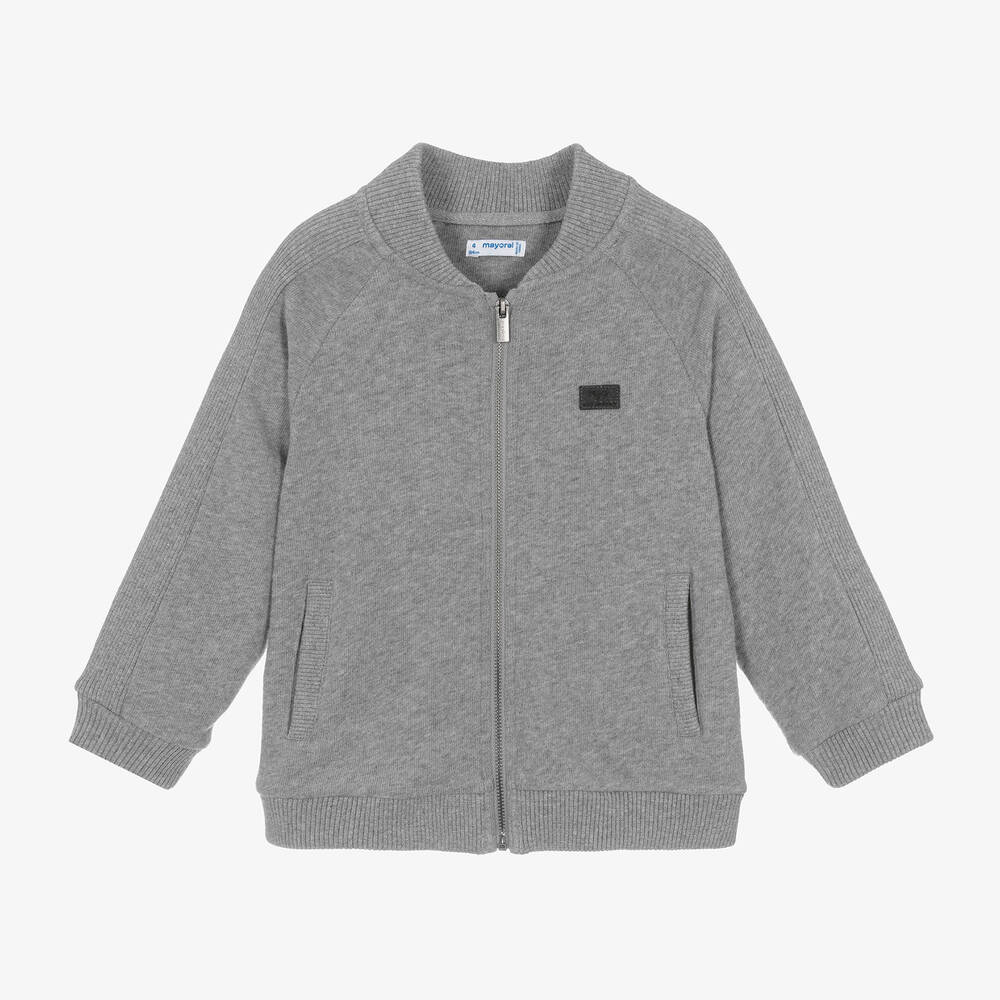 Mayoral - Boys Grey Cotton Knit Zip-Up Top | Childrensalon