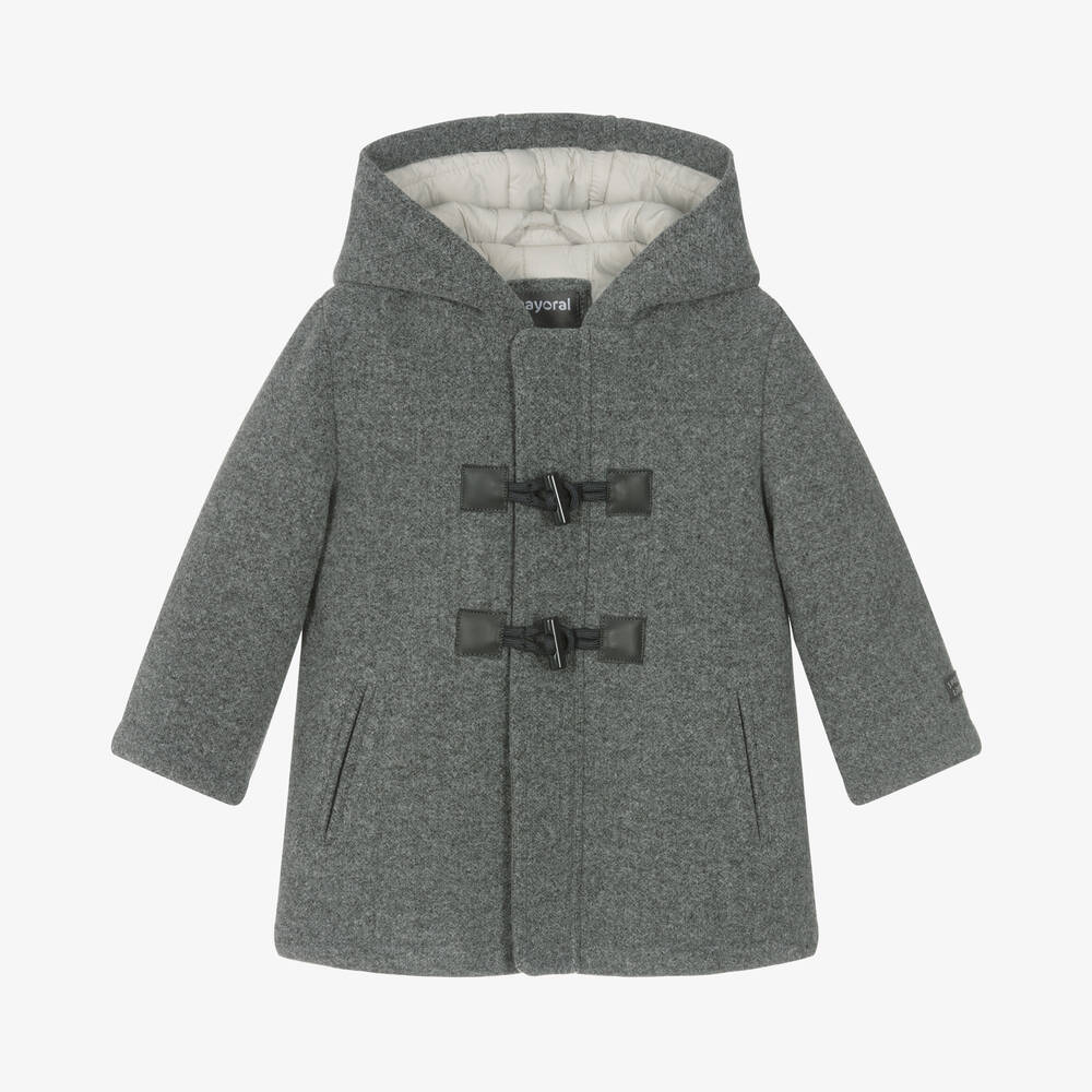 Mayoral - Boys Grey Hooded Duffle Coat | Childrensalon