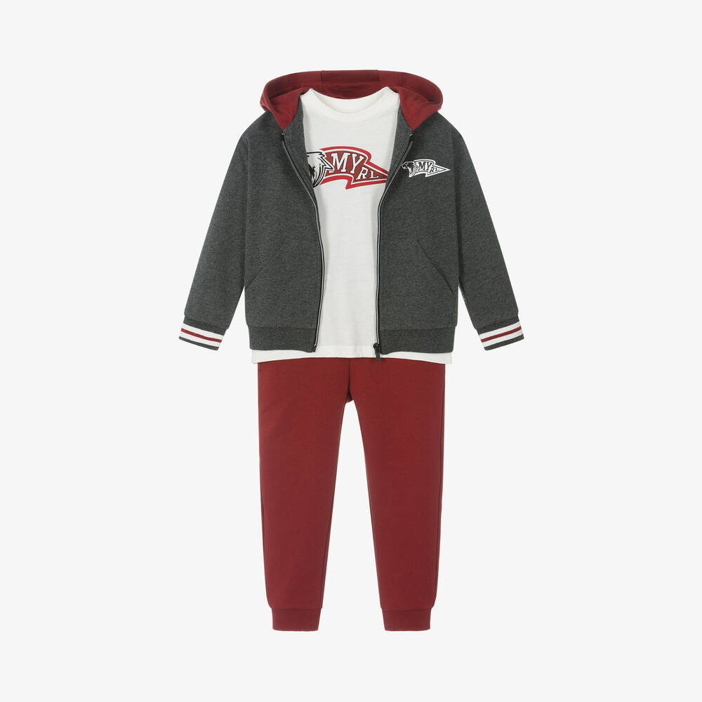 Mayoral - Boys Grey & Red Cotton Tracksuit Set | Childrensalon