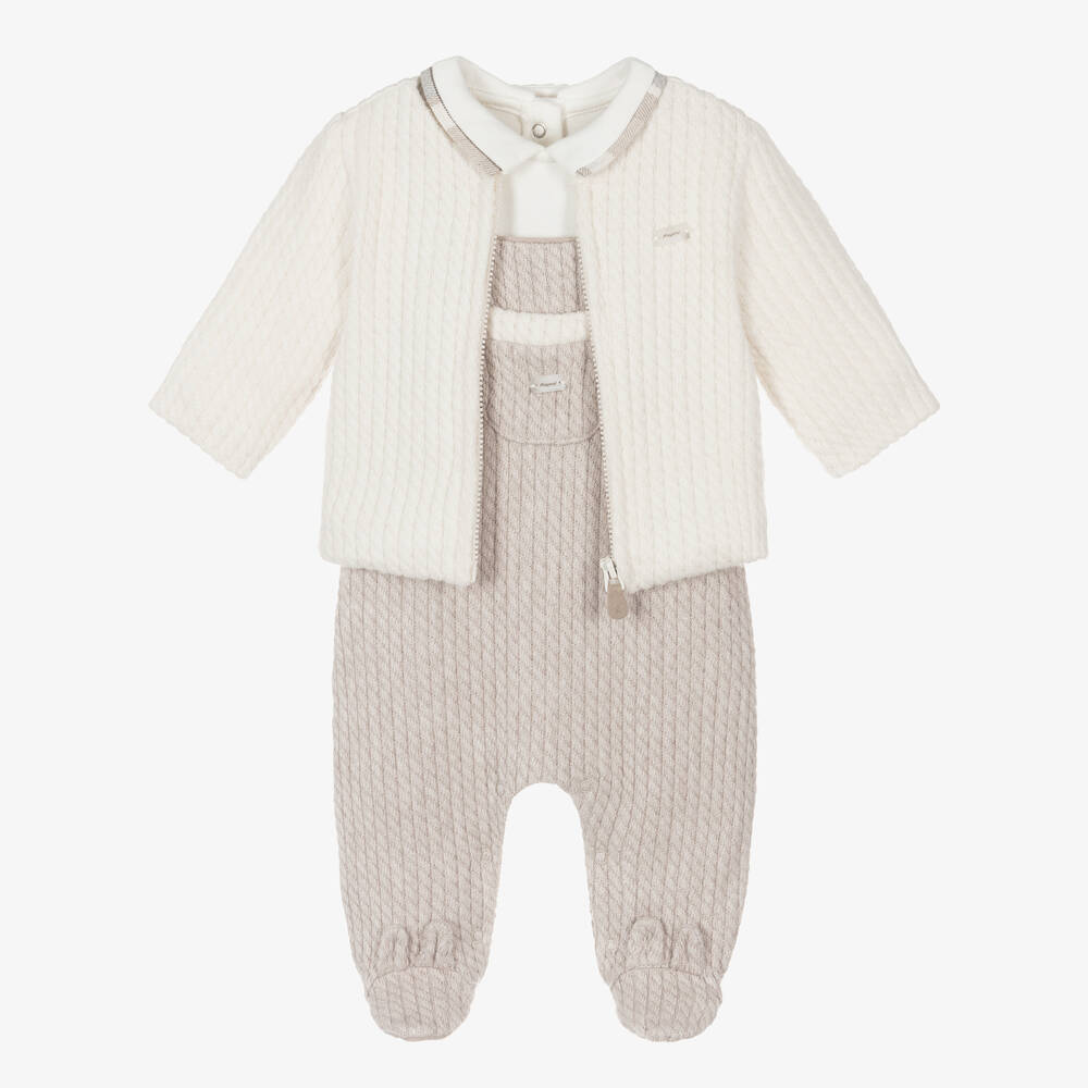 Mayoral Newborn - Boys Ivory & Beige Knitted Babysuit Set | Childrensalon